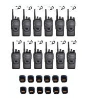 Set van 12 Wouxun KG-969 UHF IP65 10Watt Portofoons met tafellader en beveiliging oortje