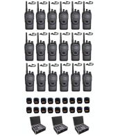 Set van 18 Wouxun KG-969 UHF IP65 10Watt Portofoons met tafellader D-shape oortje en koffer