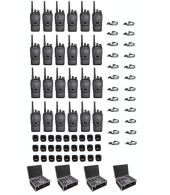 Set van 24 Wouxun KG-969 UHF IP65 10Watt Portofoons met tafellader D-shape oortje en koffer