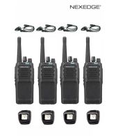 Set van 4 Kenwood NX-1300NE3 UHF Nexedge IP54 5Watt Portofoon met tafellader en D-shape oortje
