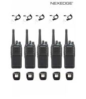 Set van 5 Kenwood NX-1300NE3 UHF Nexedge IP54 5Watt Portofoon met tafellader en beveiligingoortje