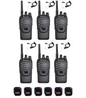 Set van 6 Wouxun KG-969 UHF IP65 10Watt Portofoons met tafellader en beveiliging oortje