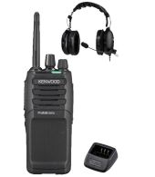 Kenwood TK-3701D PMR446 portofoon met Kenwood KHS-10D-OH headset en tafellader