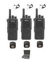 Set van 3 Inrico T522A IP66 4G LTE POC Zello K1 2-Pins met beveiliging oortje en koffer