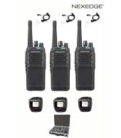 Set van 3 Kenwood NX-1300NE3 UHF Nexedge IP54 5Watt Portofoon met tafellader koffer en beveiligingoortje