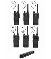 Set van 6 Hytera HP605 UHF DMR IP67 5Watt met multilader en D-shape oortje