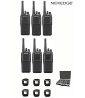 Set van 6 Kenwood NX-1300NE3 UHF Nexedge IP54 5Watt Portofoon met tafellader en koffer