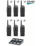 Set van 6 Kenwood NX-1300DE3 UHF DMR IP54 5Watt Portofoon met multilader en Beveiliging oortje