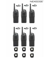 Set van 6 Kenwood NX-1300NE3 UHF Nexedge IP54 5Watt Portofoon met tafellader en D-shape oortje