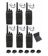 Set van 6 Motorola XT420 UHF IP55 PMR446 Portofoon met laders beveiliging oortje en koffer