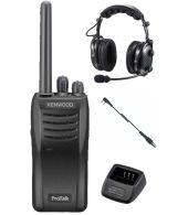 Kenwood TK-3501 PMR446 portofoon met Maas HD-1000 headset en tafellader