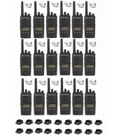 Set van 18 Motorola XT460 IP55 PMR446 met beveiliging oortje M1 2-Pins en tafellader 