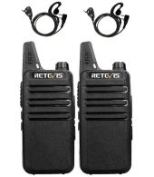 Set van 2 Retevis RT622 vergunning vrije UHF mini portofoons met G-shape oortje
