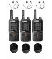 Set van 3 Inrico T320 V2 4G LTE Zello Portofoon, GPS, Wifi met tafellader en D-shape oortje