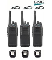 Set van 3 Kenwood NX-1300DE3 UHF DMR IP54 5Watt Portofoon met tafellader en D-shape oortje