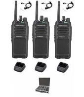Set van 3 Kenwood TK-3701D IP55 Portofoon met beveiliging oortje tafellader koffer