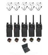 Set van 5 Hytera HP605 UHF DMR IP67 5Watt met tafellader beveiligingoortje en koffer