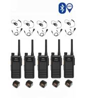 Set van 5 Hytera HP605G DMR UHF IP67 5W GPS, Bluetooth tafellader en D-shape oortje
