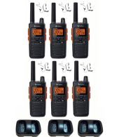 Set van 6 Cobra RX680 PMR446 portofoons IP54 met tafellader en beveiliging oortje
