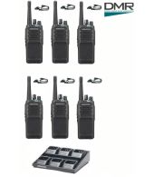 Set van 6 Kenwood NX-1300DE3 UHF DMR IP54 5Watt Portofoon met multilader en D-shape oortje
