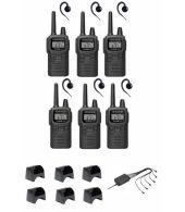 Set van 6 Kenwood PKT-300 ProTalk XLS IP52 PMR446 mini portofoons met C-ring oortje en multilader