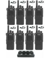 Set van 8 Inrico T522A IP66 4G LTE POC Zello Portofoon K1 2-Pins met multilader en D-shape oortje
